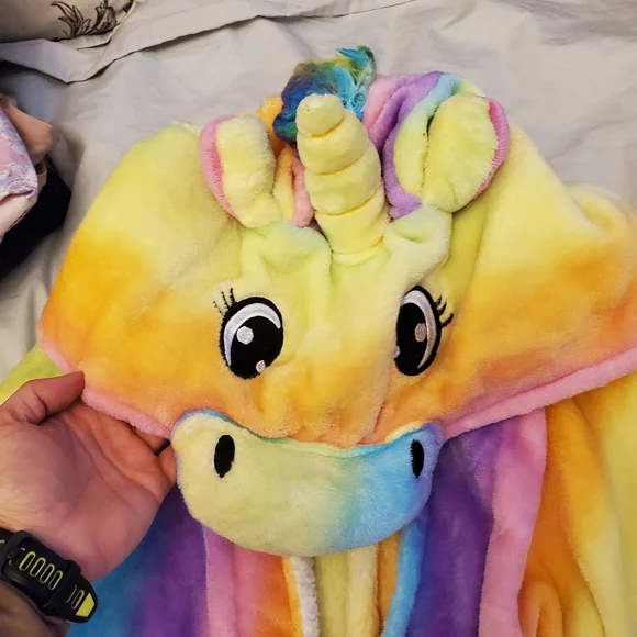 Rainbow Unicorn Plush bathrobe women's Small y2k festival - Picture 3 of 11